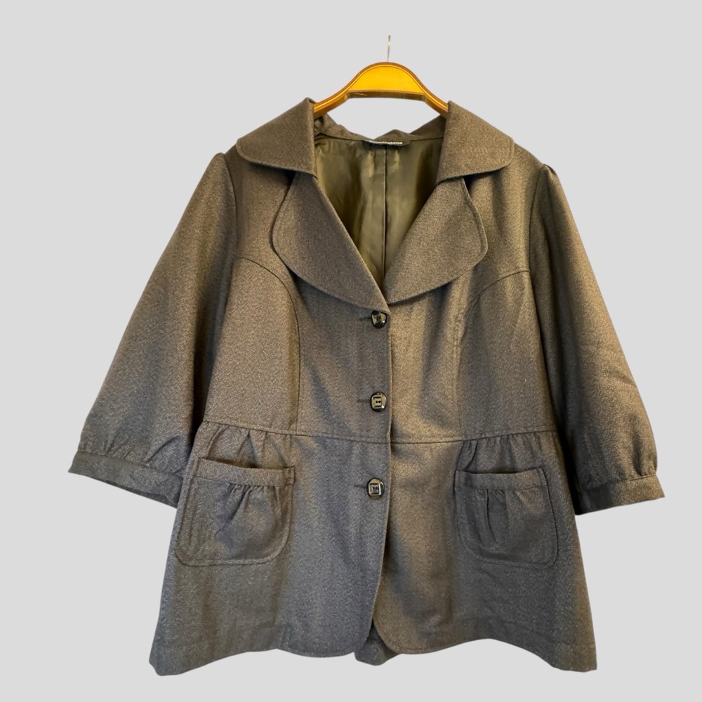 Penningtons Vintage Women’s Blazer Size 14 Gray Front Button Pockets 3/4 Sleeves